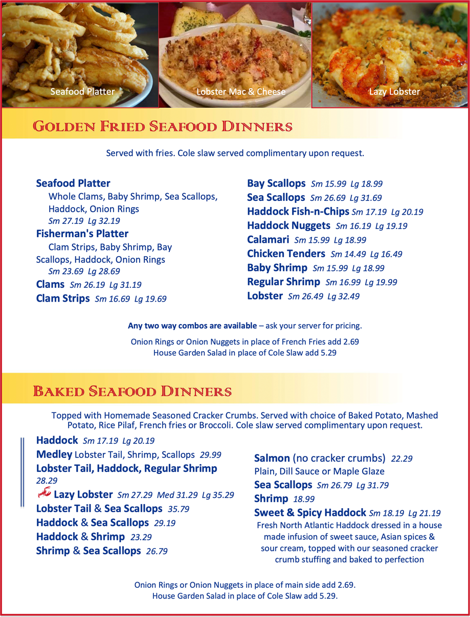 Fried and Baked Entrees