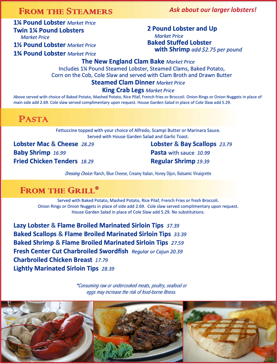 From the Steamers, Pasta, and Grilled Entrees